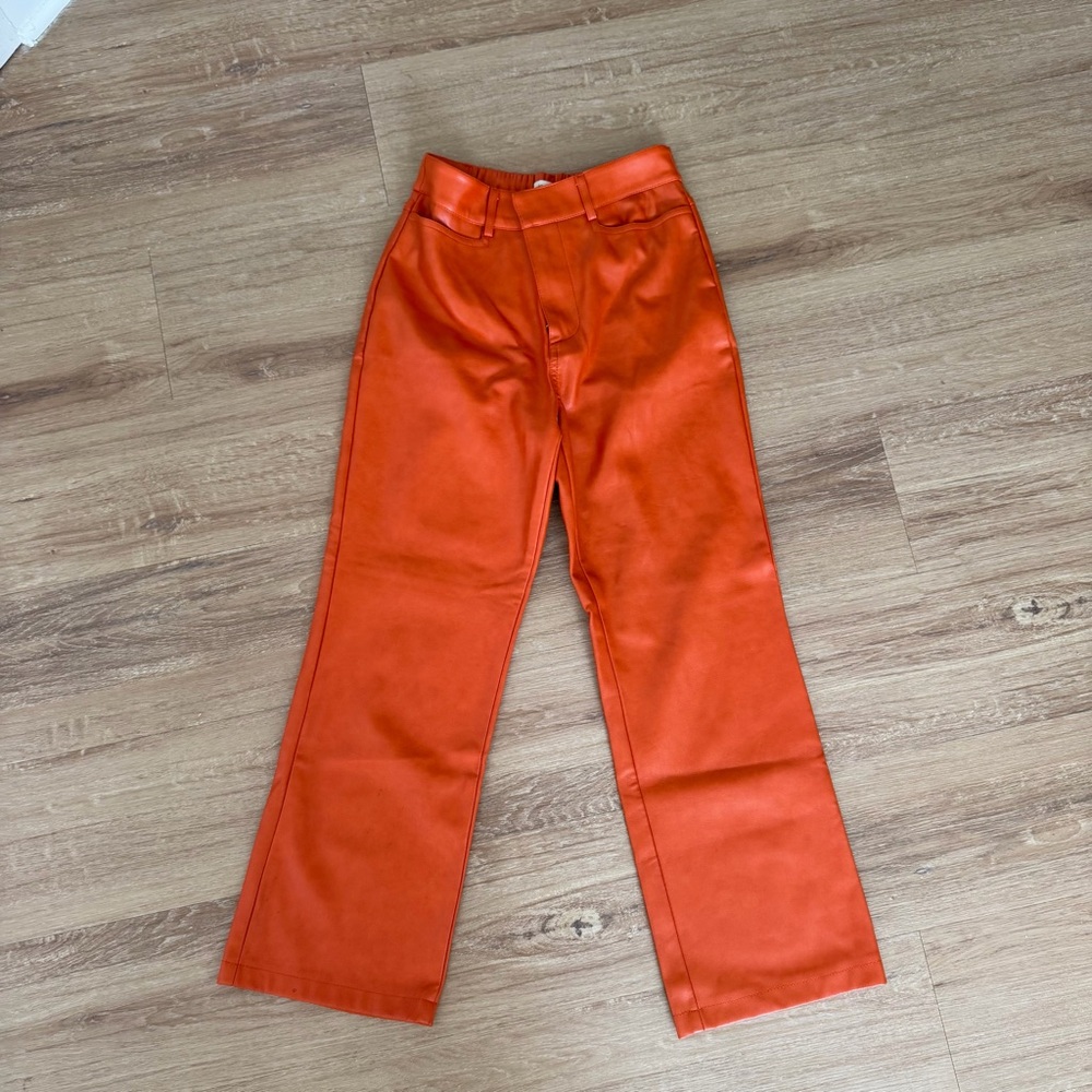 Avec Les Filles Orange Faux-Leather Waistband Pants